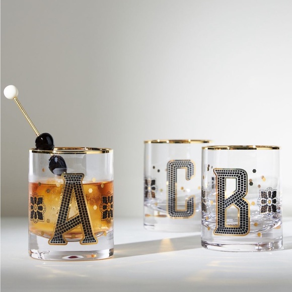 Anthropologie Bistro Subway “E” Old Fashioned Glass - Picture 3 of 9